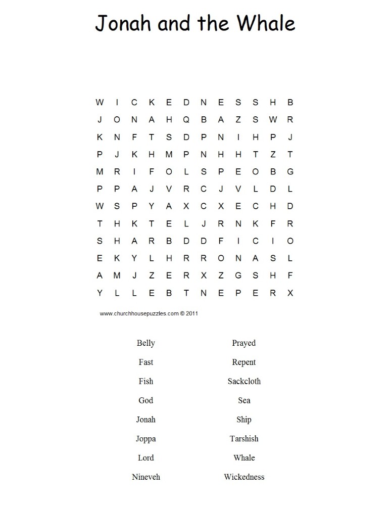 Jonah and The Whale Word Search Puzzle